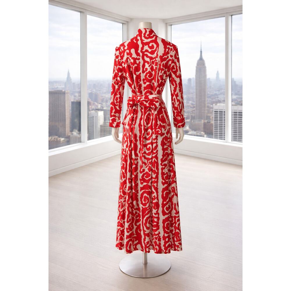 Vintage 60s Lanvin Paris New York Shirt Dress 16 Red Geometric Tie Waist MOD - Picture 4 of 16